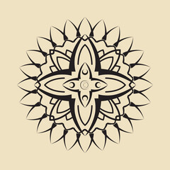 Monochrome black and white mandala, symmetrical patterns, isolated on pastel color background. Vector ilustration.