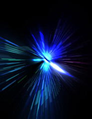 Futuristic lens flare. Light explosion star with glowing particles and lines. Beautiful abstract rays background.