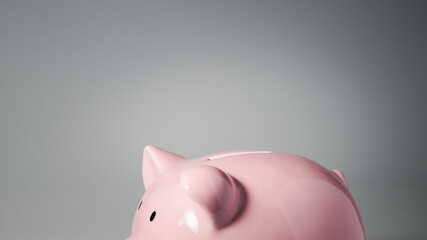 Close up haft body of Piggy bank and copyspace for Finance, saving money and debtless concept
