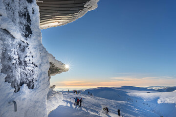 Fototapeta premium Winter landscape of Sniezka mountain in Poland