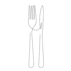 Fork and knife line drawing, vector illustration