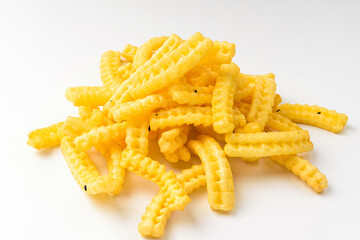 Sweet potato snacks on white background