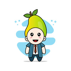 Cute businessman character wearing mango costume.