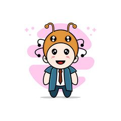 Cute businessman character wearing ant costume.