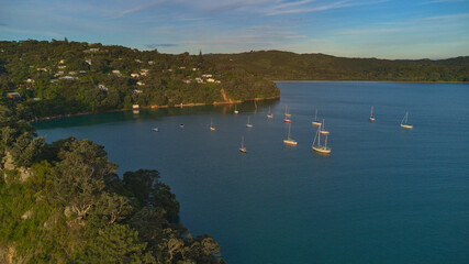 Aerial view of Rocky Bay, Waiheke Island in New Zealand.