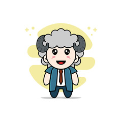 Cute businessman character wearing sheep costume.