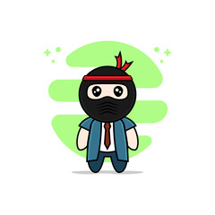 Cute businessman character wearing ninja costume. © Turn