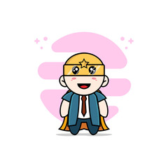 Cute businessman character wearing superhero costume.