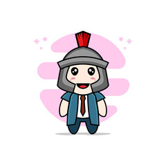 Cute businessman character wearing gladiator costume.