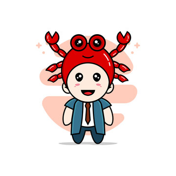Cute businessman character wearing crab costume.