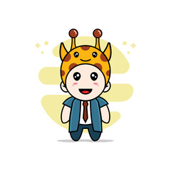 Cute businessman character wearing giraffe costume.