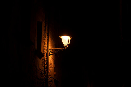Amazing night view of old street light in old spanish village