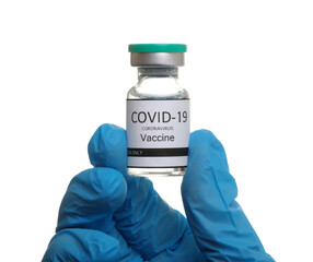 Coronavirus vaccine in doctor`s hand isolated on a white background.