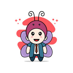 Cute businessman character wearing butterfly costume.