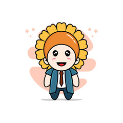 Cute businessman character wearing sunflower costume.