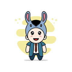 Cute businessman character wearing llama costume.