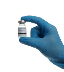 Coronavirus vaccine in doctor`s hand isolated on a white background.