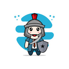 Cute businessman character wearing gladiator costume.