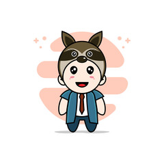 Cute businessman character wearing fox costume.