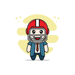 Cute businessman character design wearing american football helmet costume.
