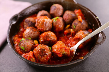 grilled beef meatballs with tomato sauce