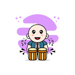 Cute businessman playing drums character design.