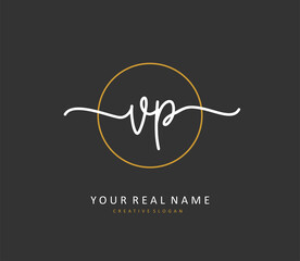 VP Initial letter handwriting and signature logo. A concept handwriting initial logo with template element.