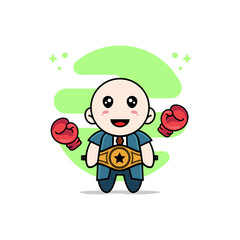 Cute businessman character with boxing gloves and champion belt.