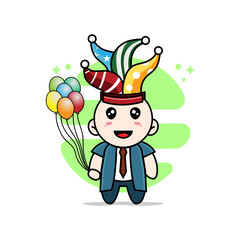 Naklejka premium Cute businessman character wearing birthday costume.