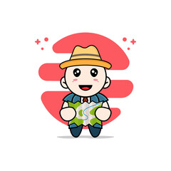 Cute businessman character holding map.