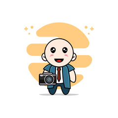 Cute businessman character holding a camera.