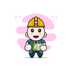 Cute businessman character wearing construction worker costumes.