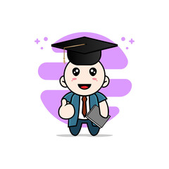 Cute businessman character wearing bachelor costume.