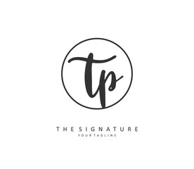 TP Initial letter handwriting and signature logo. A concept handwriting initial logo with template element.