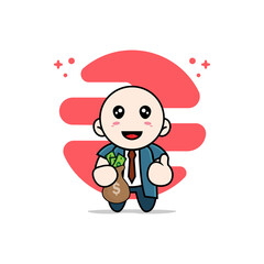 Cute businessman character holding a bag of money.