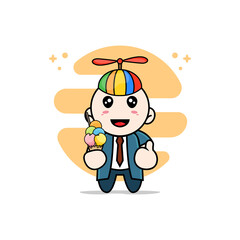 Cute businessman character holding a ice cream.