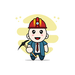 Obraz na płótnie Canvas Cute businessman character wearing miners costume.