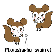 フォトグラファーの可愛いリスさん キャラクター イラスト ベクター Photographer's cute squirrel character illustration vector