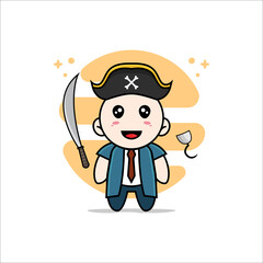 Cute businessman character wearing Pirate costume.