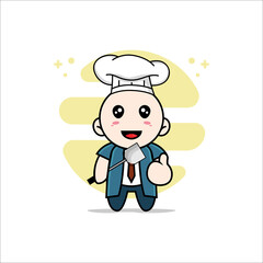 Cute businessman character wearing chef costume.