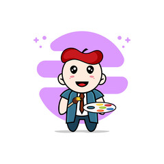 Cute businessman character wearing painter costume