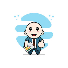 Cute businessman character holding a presentation results.
