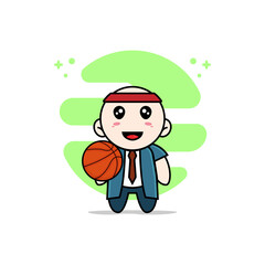 Obraz na płótnie Canvas Cute businessman character holding a basket ball.