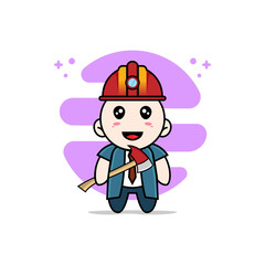 Cute businessman character wearing miners costume.