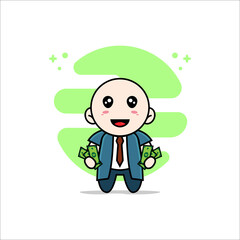 Obraz na płótnie Canvas Cute businessman character holding a money.
