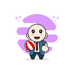 Cute businessman character holding a ball.
