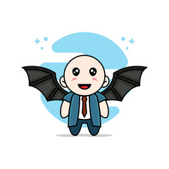 Cute businessman character wearing bat costume.
