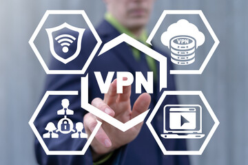 Web technology concept of VPN Virtual Private Network. Internet Data Secure Encrypted Access.