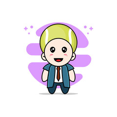 Cute businessman character wearing tennis ball costume.
