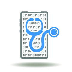 Smartphone with stethoscope vector icon. Medical app online distance doctor symbol. Telemedicine logo.